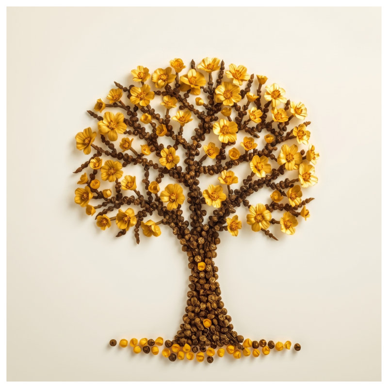 Rideaux de douche extra longs à motif d'arbre en fleurs, L 70 po x H 93 po, Brun foncé / beige clair