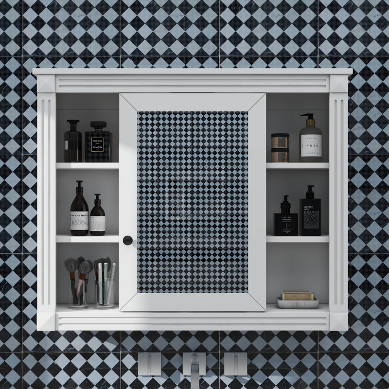 Armoire de rangement murale de salle de bain moderne 35 "x 28" avec miroir 6 tablettes ouvertes, Blanc