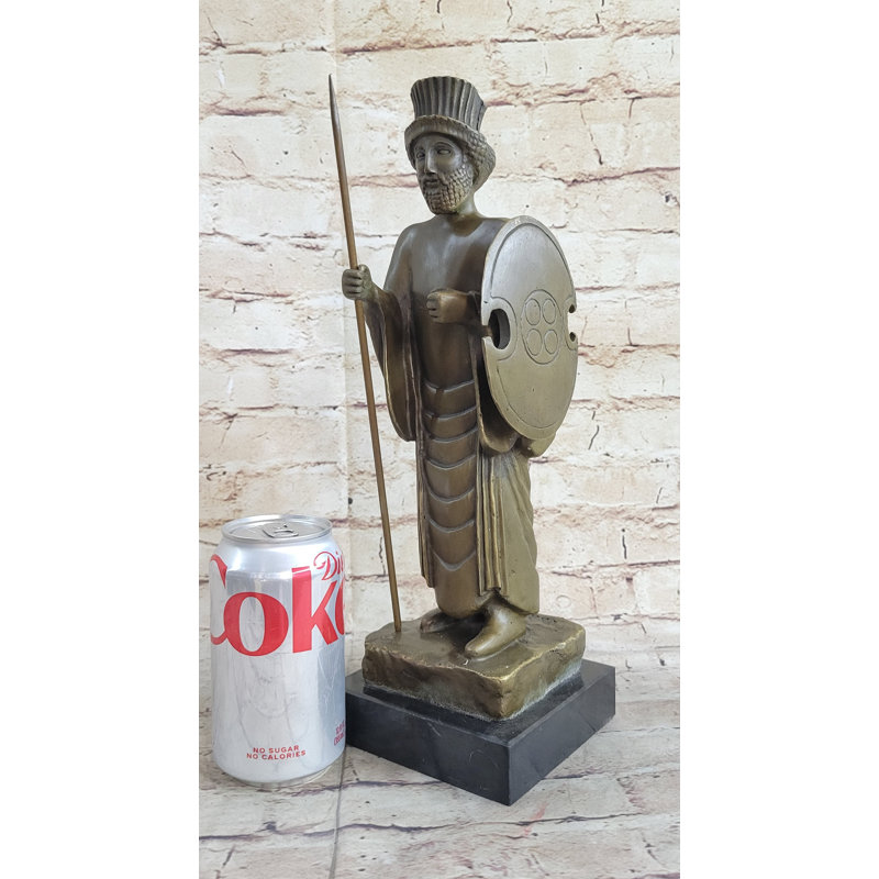 Achamenid Persian King Cyrus Darius Xerxes Bronze Statue Sculpture Figure Marble Base 14" x 5"