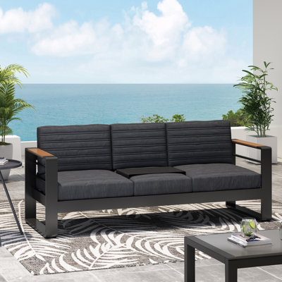  Causeuse d'extérieur moderne à 3 places avec structure en aluminium robuste et coussins confortables moelleux, parfaite pour les sièges de patio et de jardin, noir