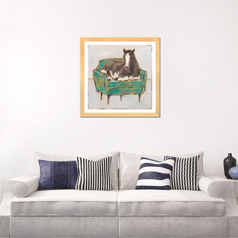 «Creature Comforts I» par Ethan Harper - reproduction d'art, Toile avec cadre en bois beige, Blanc