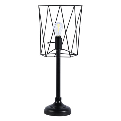 Klaussine Black Industrial Open Frame Torch Table Lamp - Modern Metal Cage Design with Edison Bulb Compatibility for Living Room & Bedroom
