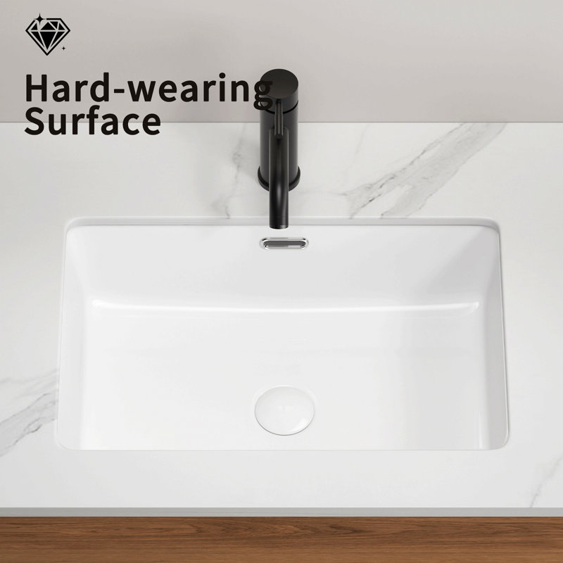 Rectangular Undermount Bathroom Sink -22 *15 Inch Vessel Sink,Undermount Bathroom Sink Rectangle, White Ceramic Lavatory Vanity Basin With Overflow