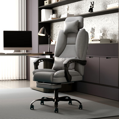 EIZIMZVU Home Office Chair with Footrest, Ergonomic Computer Desk Chair with Adjustable Headrest, Reclining High Back Office Chair for Work from Home