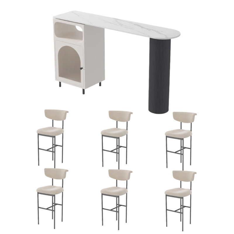 Table en pierre claire de luxe, White/Black, 41.3"H x 55.1"L x 15.7"W, Black