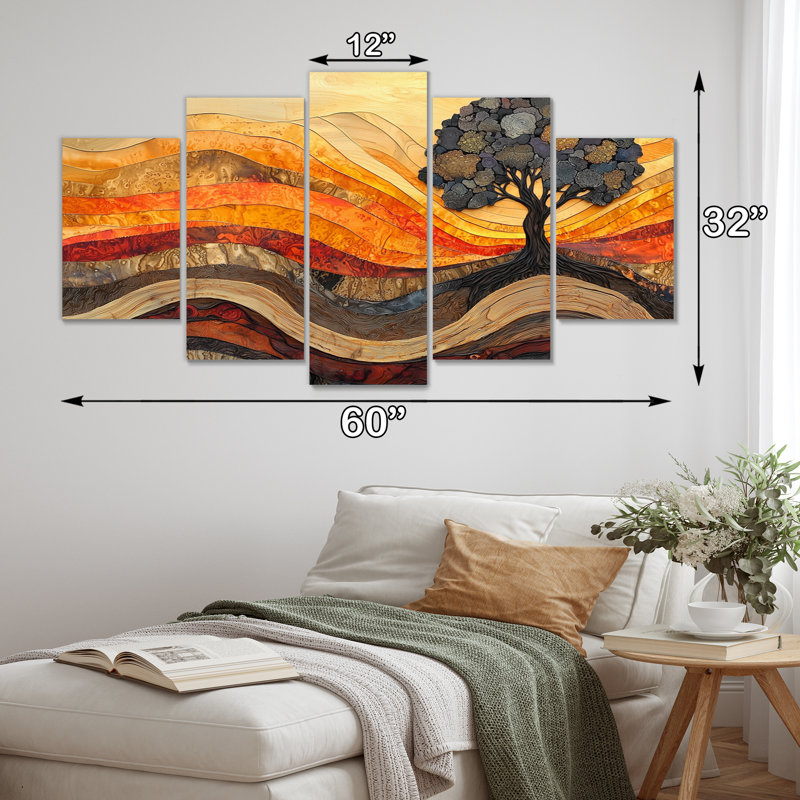 Bouleau d'automne avec racines de sérénité IV - Art mural arbre - ensemble d'art mural moderne
