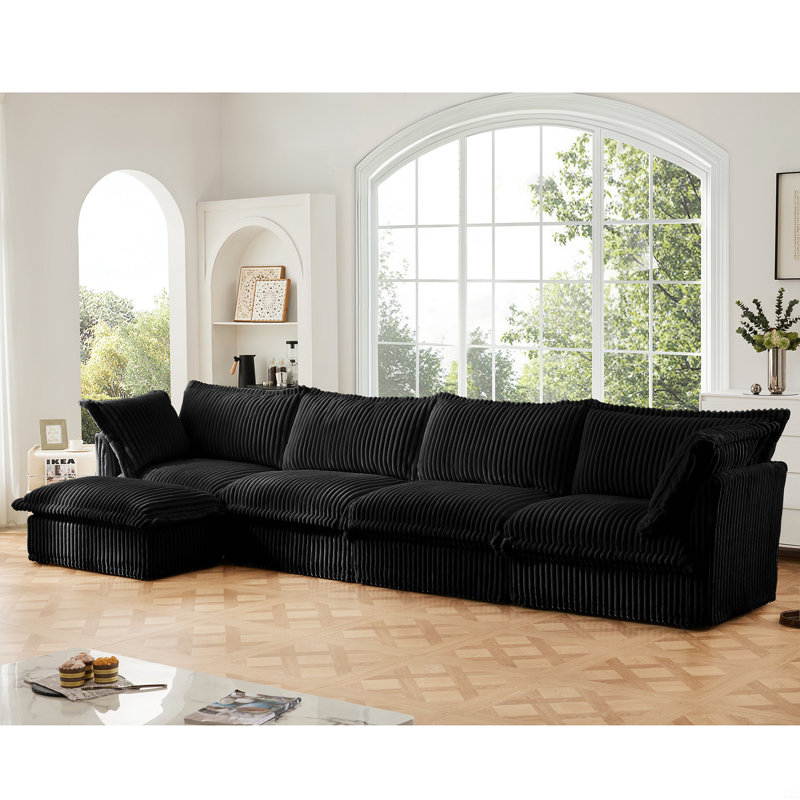 Australis Slipcovered Sectional Sofa Couch, 34.6" H x 120" W x 33" D, Cream Chenille