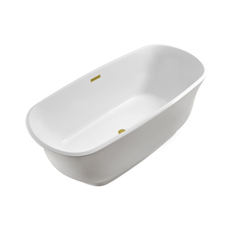 Baignoire de trempage autoportante en acrylique 67 "avec drain et plateau en bambou 67" Streamline, Or poli