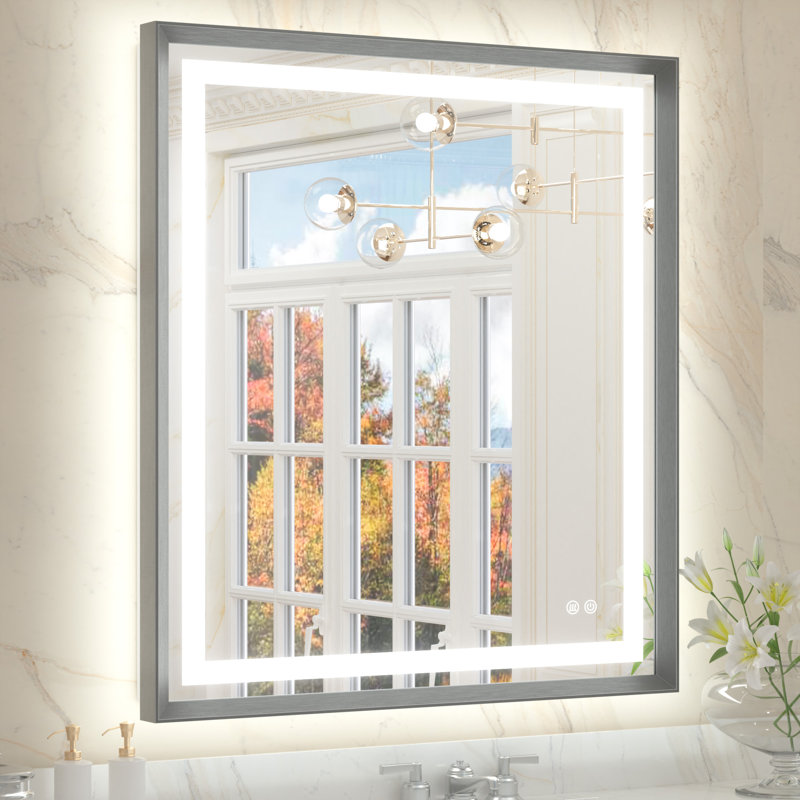 Miroir de salle de bain Dineen, 36 po x 30 po, Gris foncé