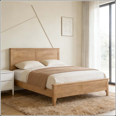 Lit plateforme moderne en bois massif avec support de lattes en bois robuste, aucun sommier requis