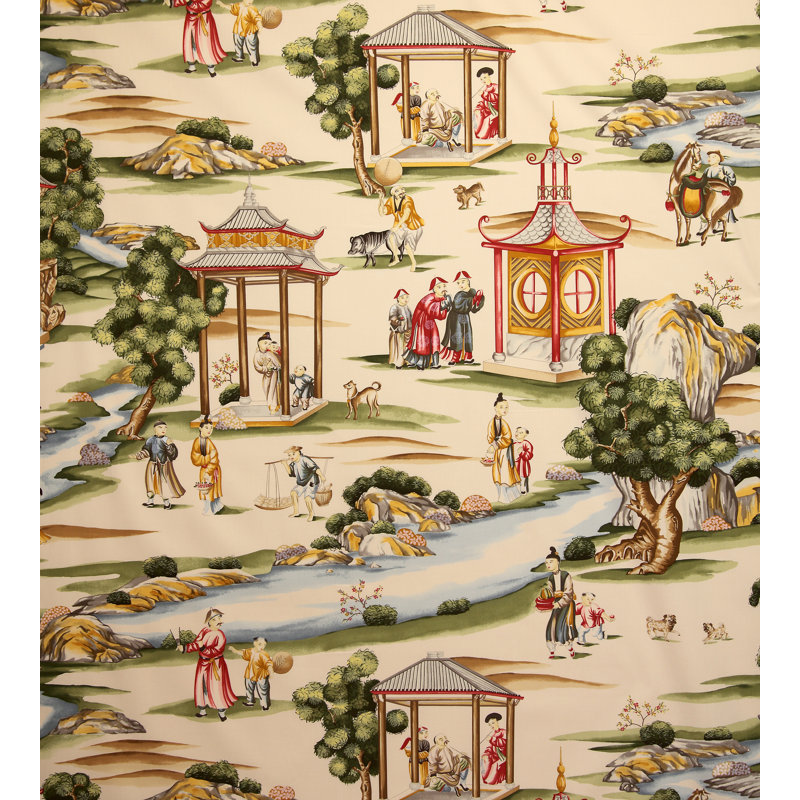 Shanghai Cotton Print Fabric, Multi On Tea Stain