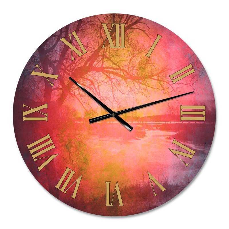 Spring Trees in Vintage Pink and Red - Farmhouse wall clock, Small