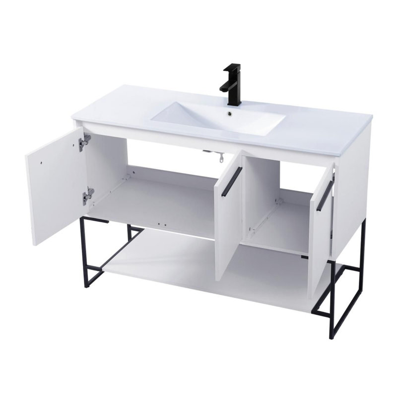 Meuble-lavabo simple 48 po avec armoire et plateau en résine Elegant Lighting Gerard (blanc)