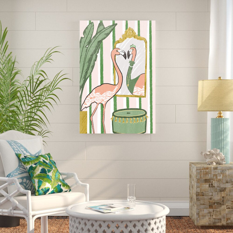 Fancy Flamingo - peinture sur toile tendue, H 48 po x l 32 po