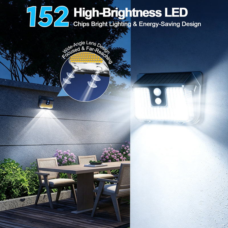 Solar Motion Sensor Outdoor Wall Light, High Brightness LED Security Flood Light with 4 Lighting Modes, Dusk to Dawn Auto On, Waterproof Solar Powered Exterior Light for Garage, Driveway, Garden & Front Yard