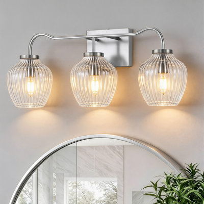 3-Light 24''W Dimmable Chrome Wrought Iron Bathroom Vanity Lights With Frosted Milk White Shade