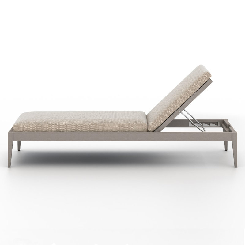 Sherwood Outdoor Teak Chaise Lounge, Weathered Gray/Dark Gray, Faye Sand