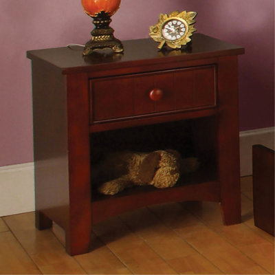 One Drawer Wooden Nightstand In Cherry Finish