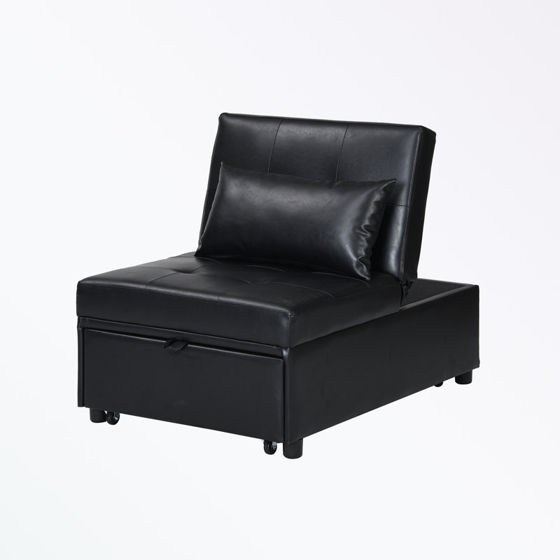 Mentar 39.8'' Armless Sofa Bed, Black Velvet