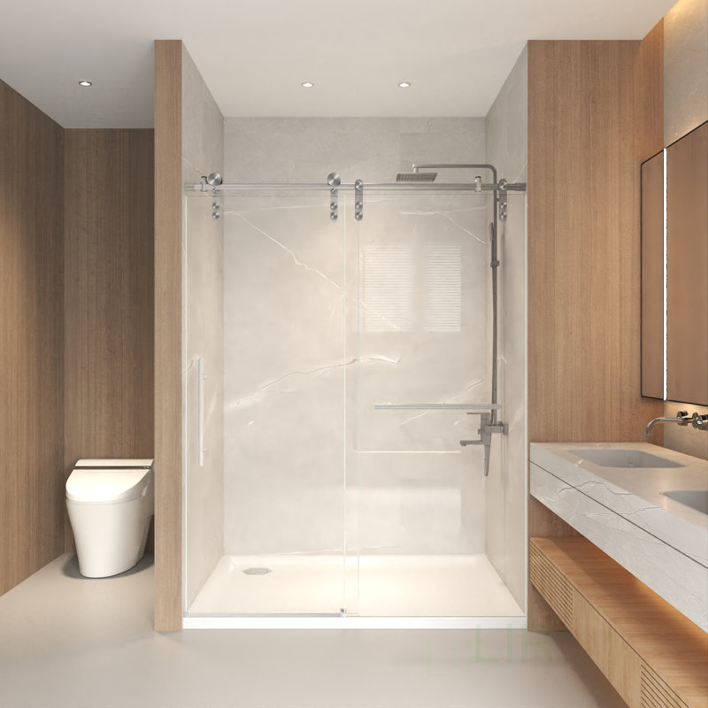 44-48" X 76" H Frameless Sliding  Shower Door, 5/16" (8Mm) Clear Tempered Glass, Stainless Steel Frame,Brushed Nickel, Shower Door