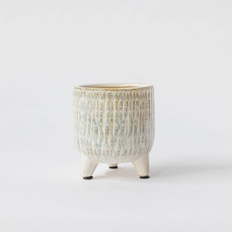 Footed Ceramic With Dripping Paint Design Planter