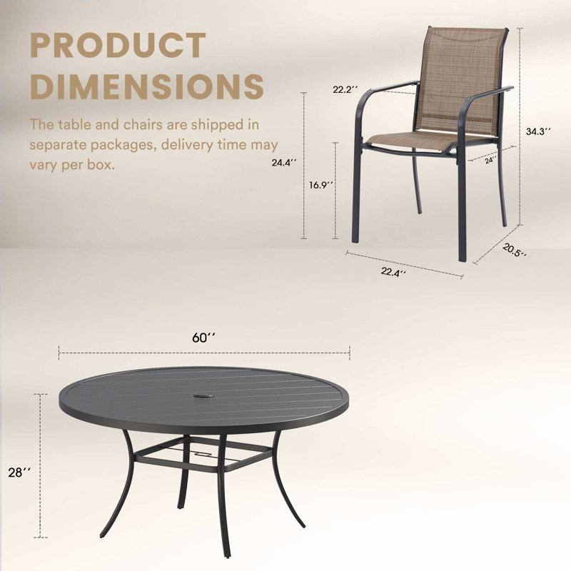 9 Piece Patio Dining Set With 60" Round Table, Black/Brown