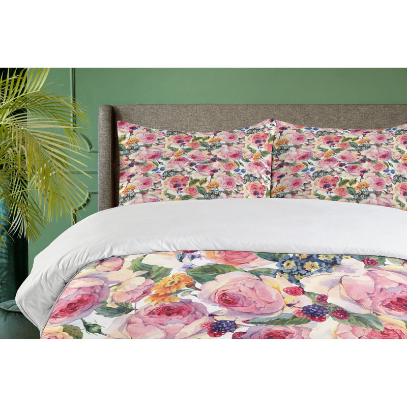 Traditional Polyester Floral Duvet Cover, Queen Duvet Cover + 2 Standard Shams