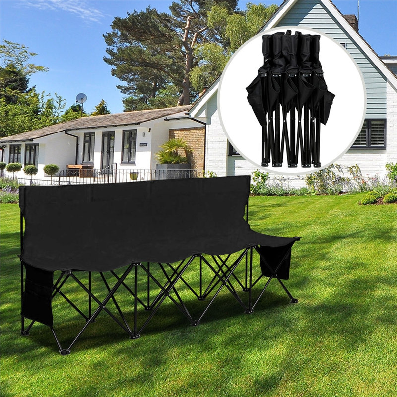Portable Folding Camping Bench with High Backrest for 4 People, Black