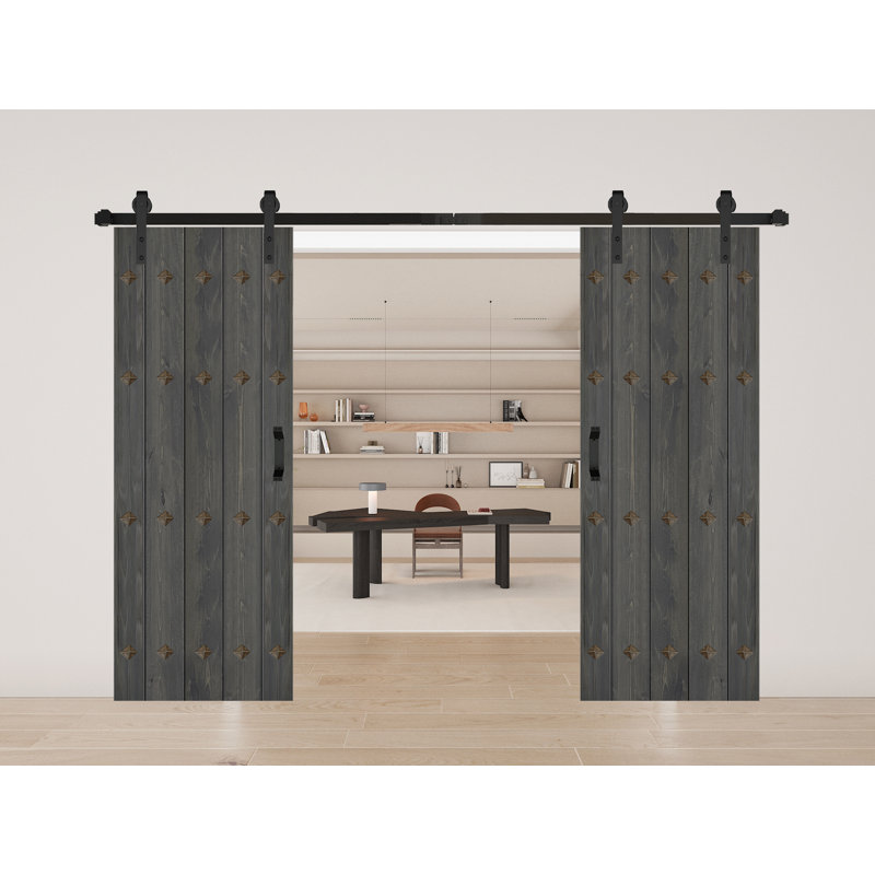 Porte de grange double à panneaux avec ensemble de quincaillerie d'installation, 60 po x 84 po, Gris carbone