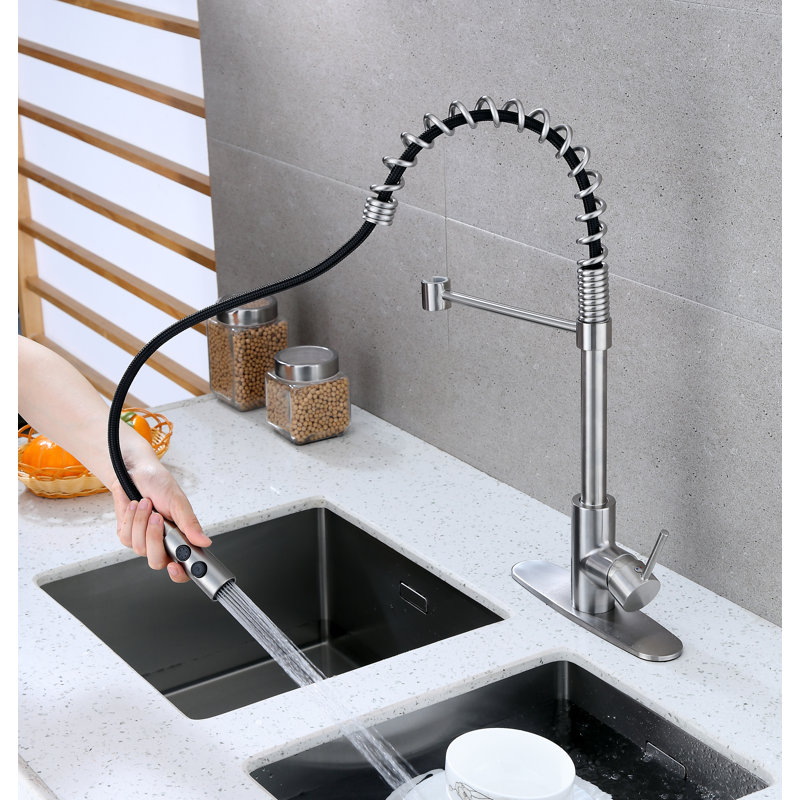 RunFine Group Lincoln Pull Down Kitchen Faucet, Brushed Nickel