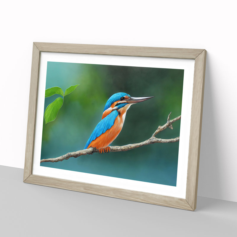 Evocative Kingfisher Bird - Framed Print, 34cm H x 46cm W x 2cm D, Oak