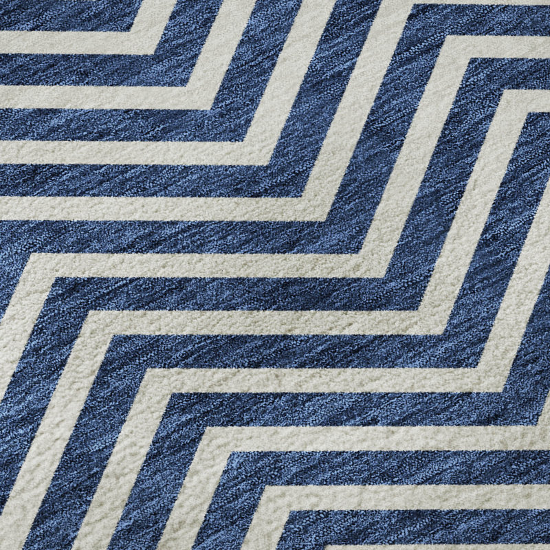 Premium Machine Washable Prisco Blue Rug, Round 8'