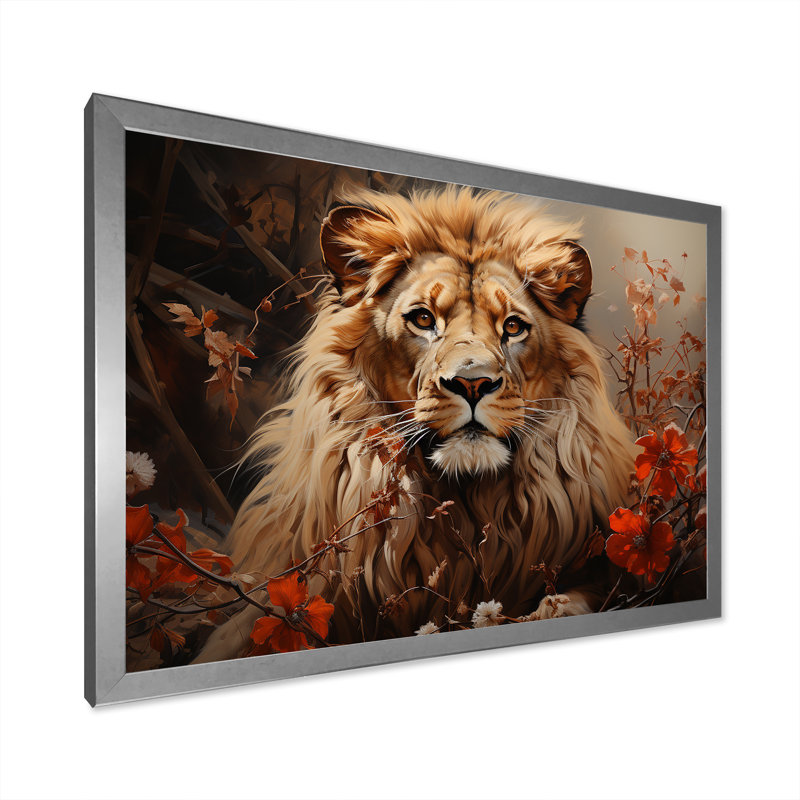 «Lion Wilderness Symphony» sur toile, Cadre simple argenté, H 24 po x l 32 po x P 1 po