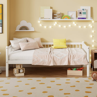 Twin Daybed with 3-Side Guardrails and Wood Frame
