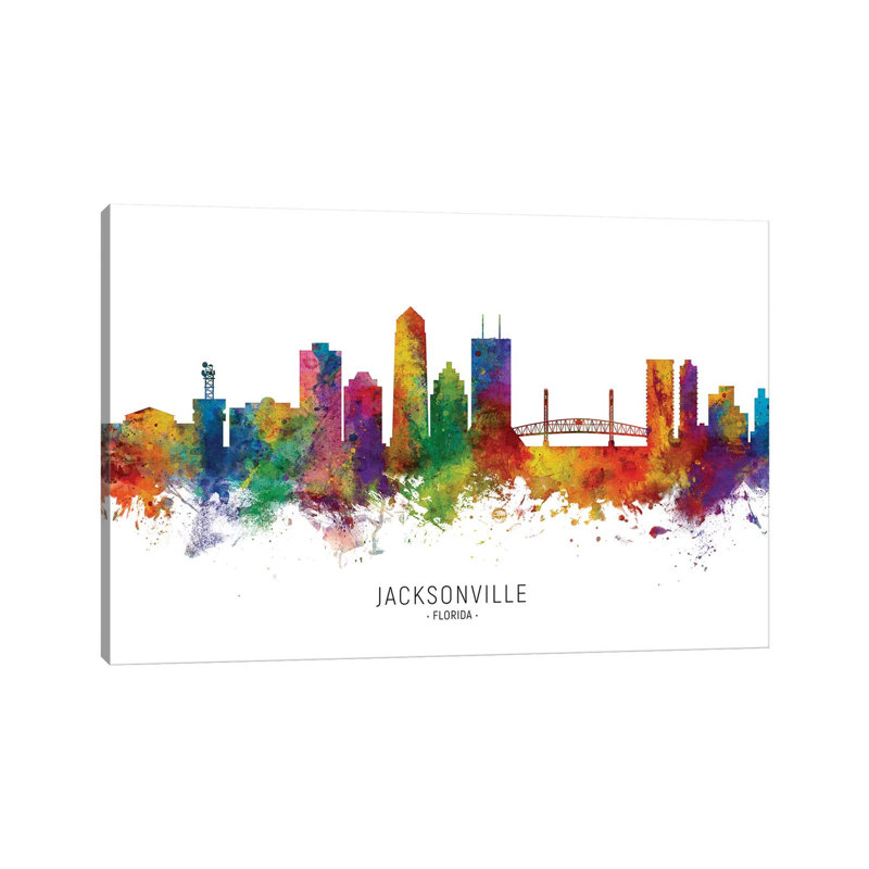 Jacksonville Florida Skyline by Michael Tompsett - 1 Piece Wrapped Canvas Wall Art, 20.32 cm H x 30.48 cm W