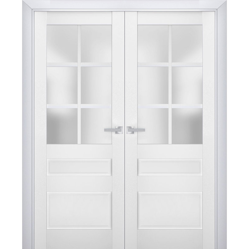 Intérieur en verre givré à portes doubles françaises | Veregio 7339 | Garnitures de cadre en bois massif | Portes robustes de chambre à coucher pour garde-robe