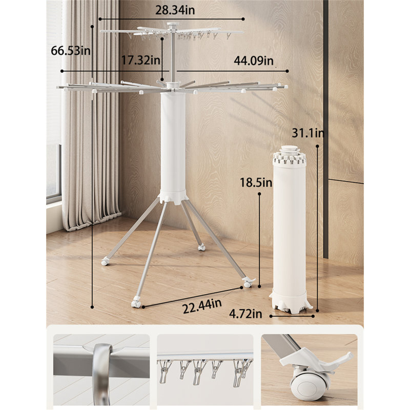 Octomove Foldable Clothes Drying Rack, 66.53" H x 61.41" W x 22.44" D