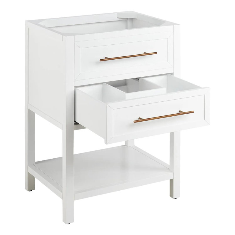 Bright White Mahogany Single Bathroom Vanity with Satin-Brass Drawer Pulls