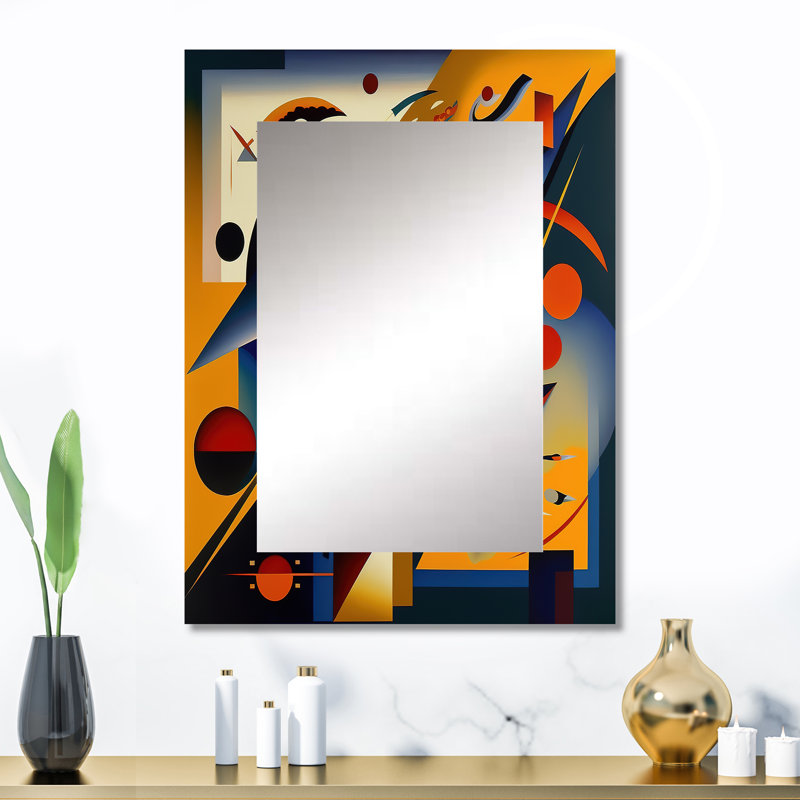 Multicolor Geometric Orange Shapes IV - Geometric Mirror, Modern Decorative Wall Mirror, Printed Metal Art, 32" x 24"