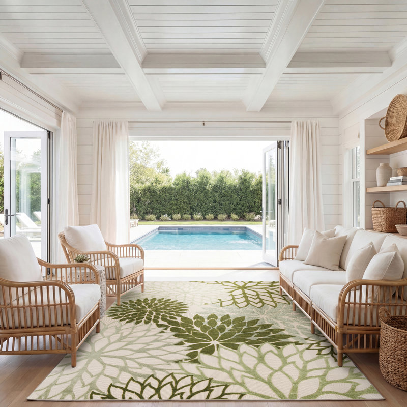 Aril Floral Indoor/Outdoor Area Rug, Rectangle 9' x 12'