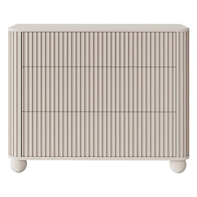 Arvello Sideboard With Grooves And Three Drawers On Ball Legs Sand Beige