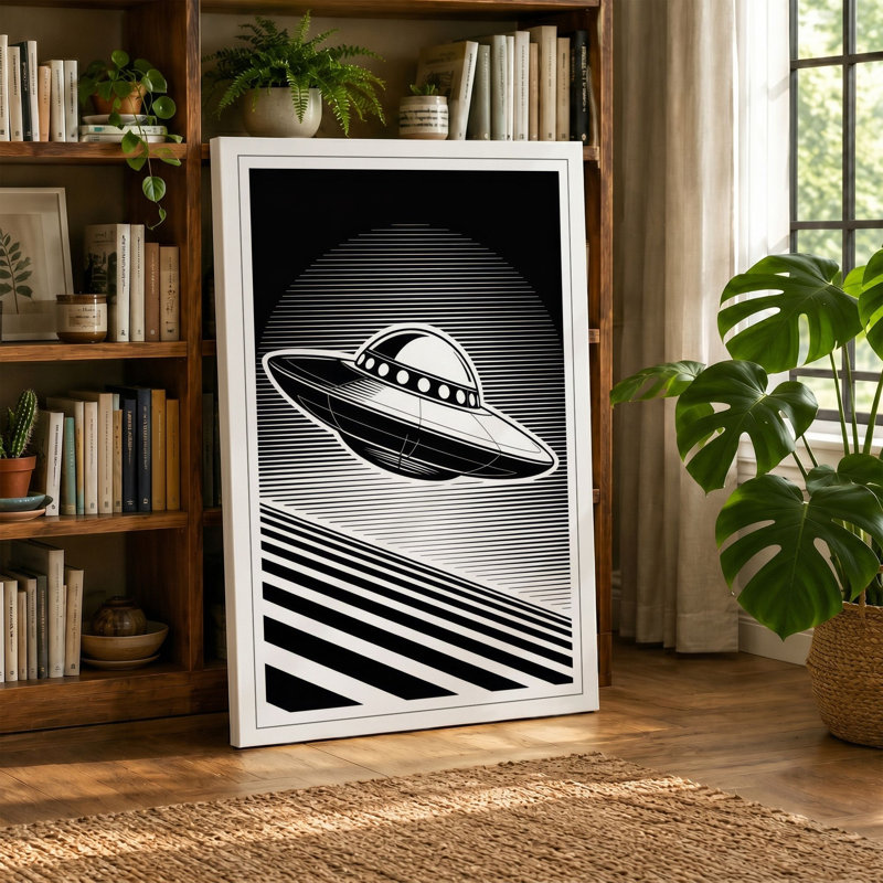 Saucer Retro - Wrapped Canvas, 30x20 - 76.2 x 50.8 cm, Sage Border