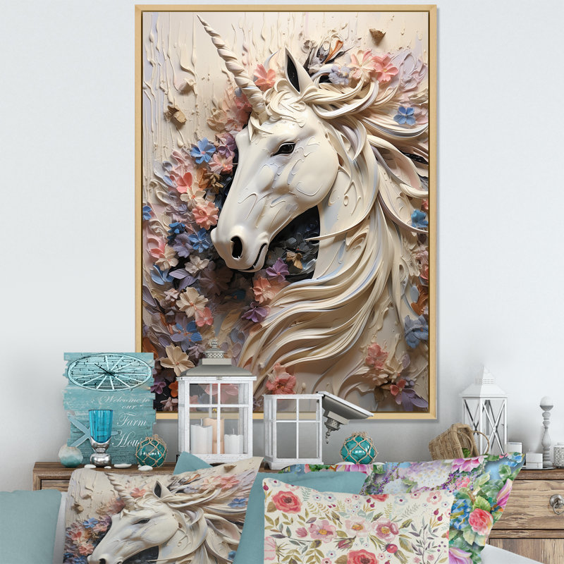 Impression sur toile Luscious Unicorn Fantasy Flower, H 20 po x l 12 po x P 1 po, Cadre flottant en érable