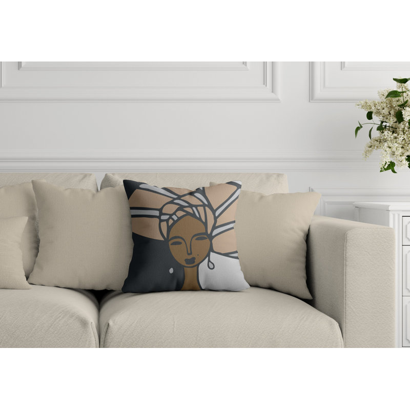 Coussin Abike Tribal Abstract, Beige, L 15 po x H 15 po