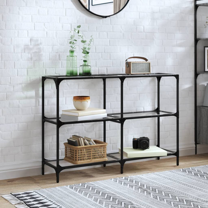 Console Table With Glass Top Steel, 81cm H x 118.5cm W x 30cm D, Transparent