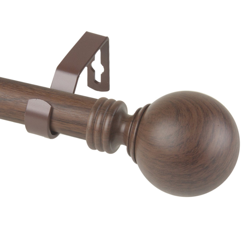 Tringle à rideaux simple en faux bois Abdulahi, 66" - 120", Noyer foncé