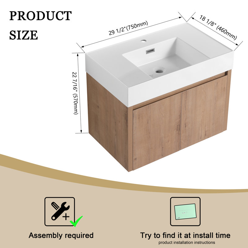 Ensemble de meuble-lavabo mural simple 30 po Reeshemah