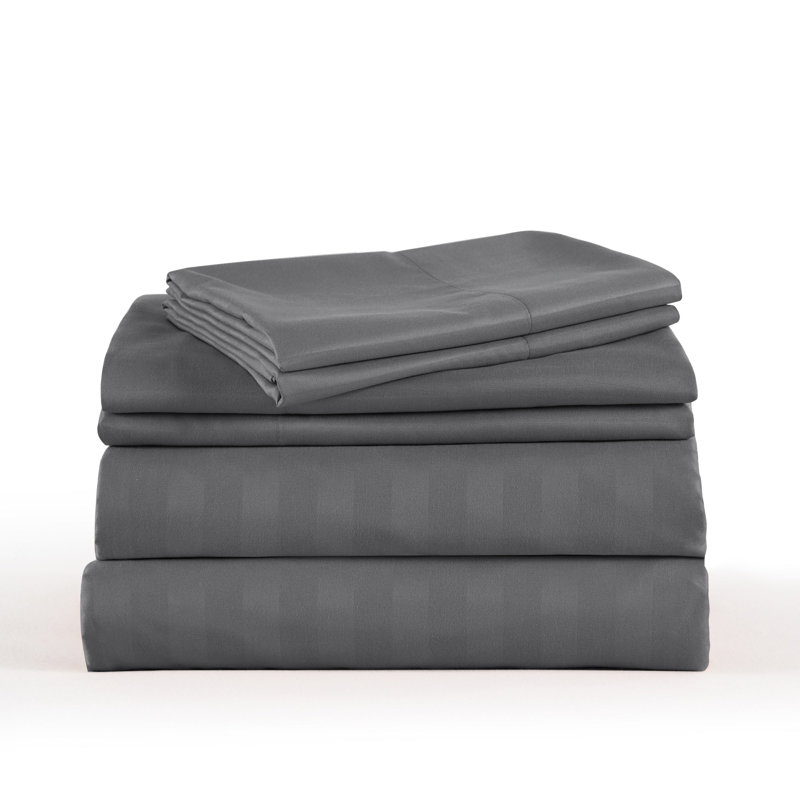 3/4 Pcs Luxury Striped Bed Sheets Set, Gray, Queen Sheet Set with 2 Pillowcases