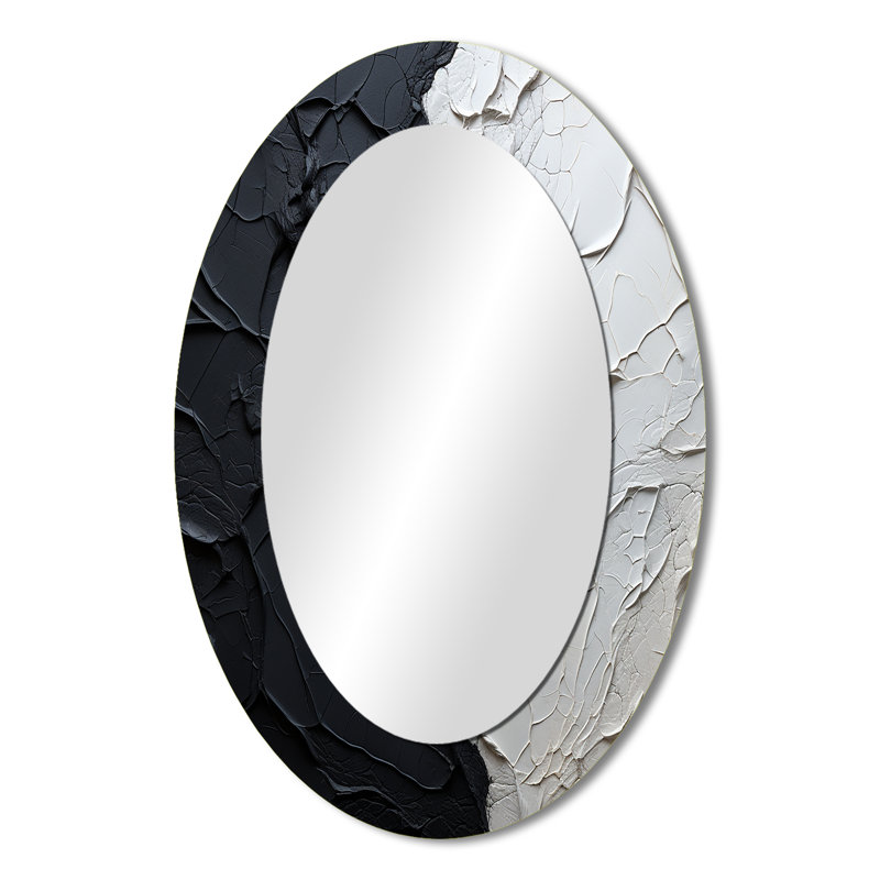 Minimalisme noir et blanc peint en coin - Grand miroir mural ovale sur métal, 36 po x 24 po