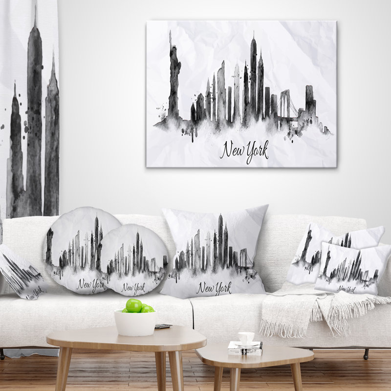 Silhouette Ink New York - Coussin imprimé paysage urbain, 12 po x 20 po, Rectangulaire